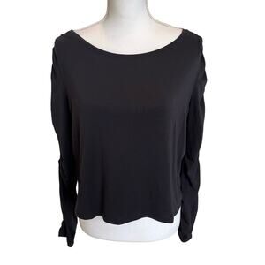 Athleta Crop Top Ruched Sleeves Size Large Black Knit